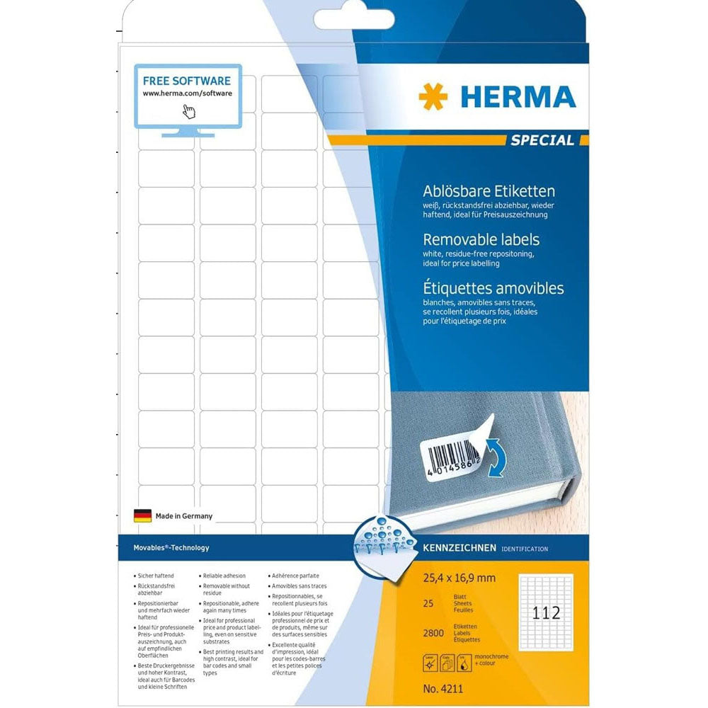 Herma Removable Labels A4 25.4mm 25pc(白)