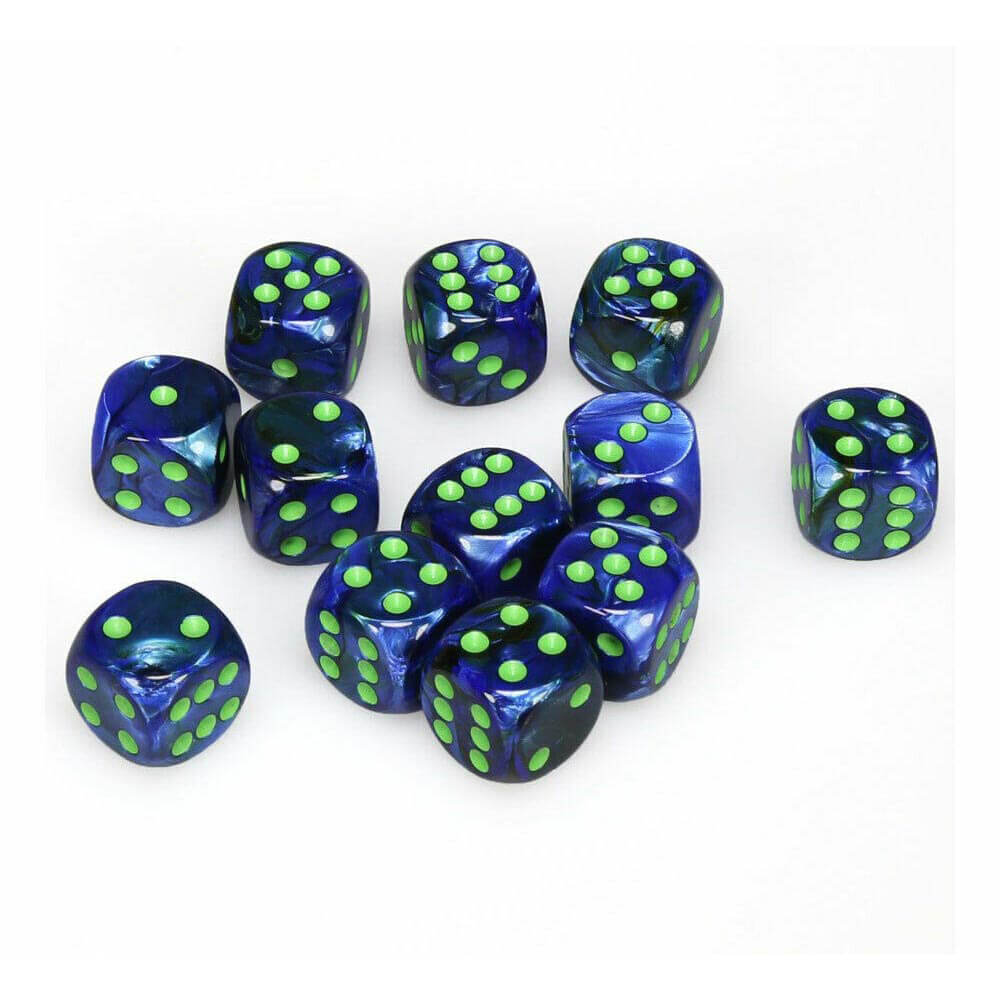 D6 terninger skinnende 16mm (12 terninger)