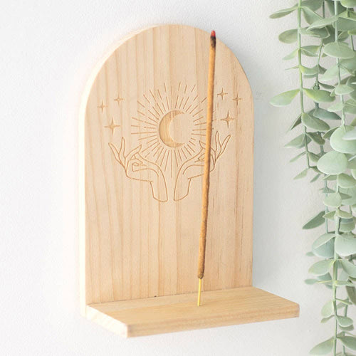Natural Mystical Hands Wooden Incense Holder Shelf