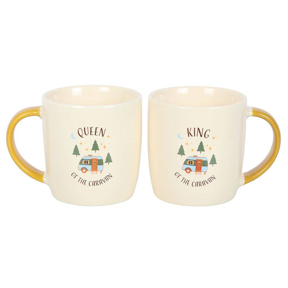 Camping King and Queen Ceramic Couples Mug Set
